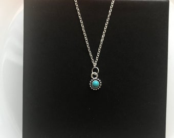 Dainty Turquoise Heart Necklace: Silver Pendant, 16-18 inch Chain