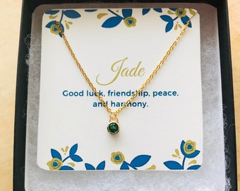 A Dainty Jade Necklace, Crystal Jade Necklace, Birthstone Necklace,Birthdate Necklace, Birthdate Gemstones