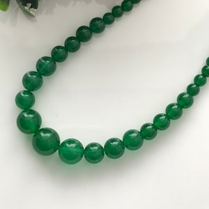 Pierres précieuses de jade vert perlé pour femme, collier de jade vintage