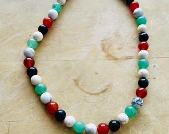 10mm Beaded Gemstones Necklace for women - gift- natural stones - Aventurine-Lapis Lazuli- Howlite- Carnelian