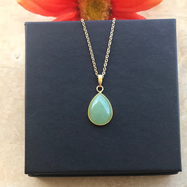 A Crystal Jade Necklace, Jade Natural Gemstone, Gold Filled Jade Water Drop Necklace