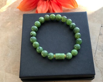 CANADIAN JADE BRACELET-Green Jade Bracelet-8mm Gemstone Beads-Gift-,Man Woman Gift-Good Luck Bracelet-Gift