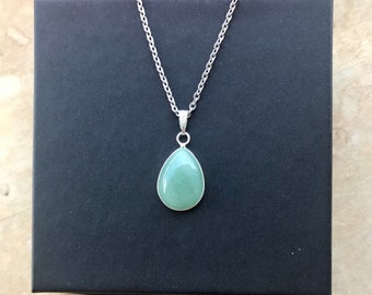Crystal Jade Water Drop Necklace: Natural Gemstone, Silver Style