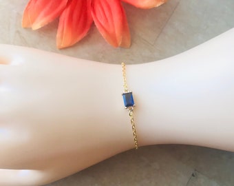 Blue Sapphire Gemstone Bracelet -Natural Sapphire Bracelet -September Birthstone- Gold Bracelet-Cubic Zirconia- Gift for Her