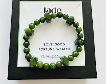 Canadian Nephrite Jade Bracelet: Good Luck Gemstone (6mm-8mm)