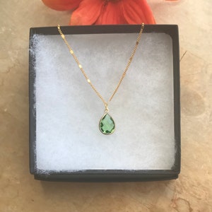 Peridot Glass Birthstone Necklace: Gold-Filled Chain, August Jewelry