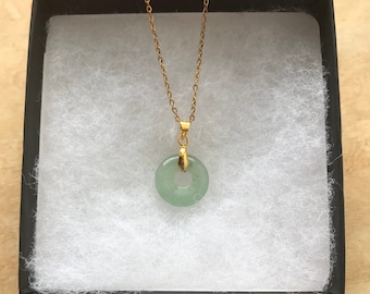 18mm Light Jade Donut Necklace - Stainless Steel Chain