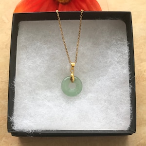 18mm Light Jade Donut Necklace - Stainless Steel Chain