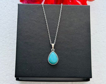 Tibetan Turquoise Necklace: Stainless Steel Water Drop Pendant
