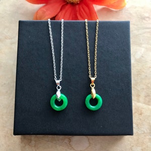 Crystal Jade Donut Necklace: Gold Filled Chain, Good Luck Charm