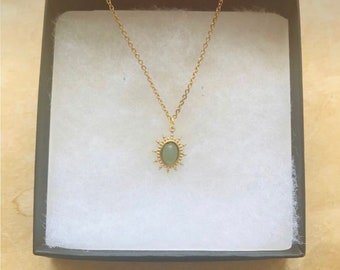 Vintage Style Jade Pendant Necklace, Gold Stainless Steel