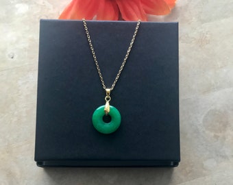 Crystal Jade Donut Necklace: Stainless Steel Chain, Good Luck Charm