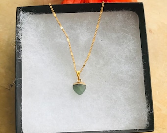 Dainty Jade Heart Necklace: Gold Filled Pendant
