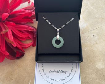 15mm Donut Jade Necklace: Stainless Steel Chain