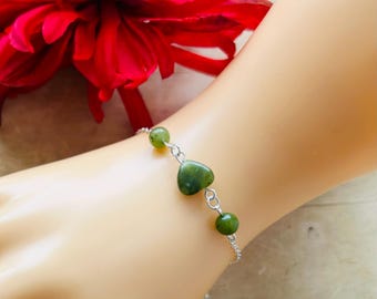Canadian Nephrite Jade Bracelet: Heart Charm, Good Luck Gemstone
