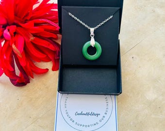 16mm Donut Jade Necklace: Light Green Gemstone, Silver Chain
