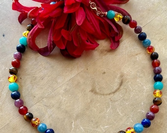 8mm Beaded Gemstones Necklace for women - gift- natural stones - Aventurine-Lapis Lazuli- Howlite- Carnelian