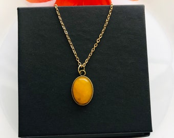 Vintage Topaz Necklace: Oval Pendant, Gold Filled Chain
