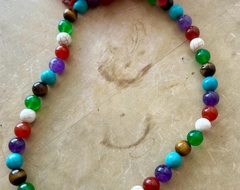 10mm Beaded Gemstones Necklace for women - gift- natural stones - Aventurine-Lapis Lazuli- Howlite- Carnelian