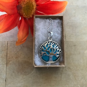 Reiki Blue Turquoise Tree of Life Necklace Pendant