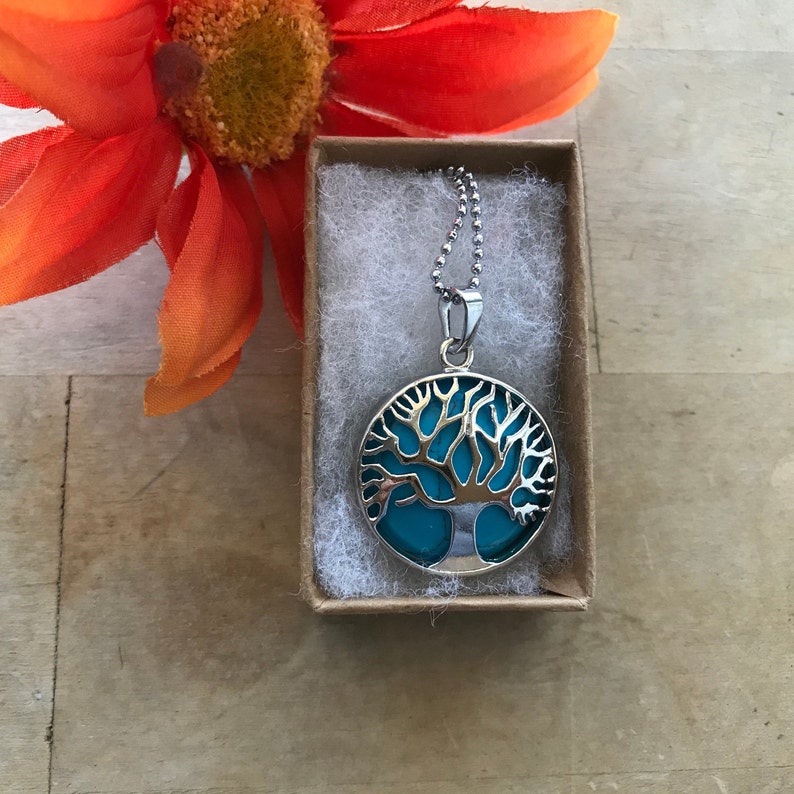Reiki Blue Turquoise Tree of Life Necklace Pendant