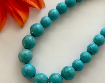 A Beaded Gemstones Turquoise Necklace 6mm to 16mm