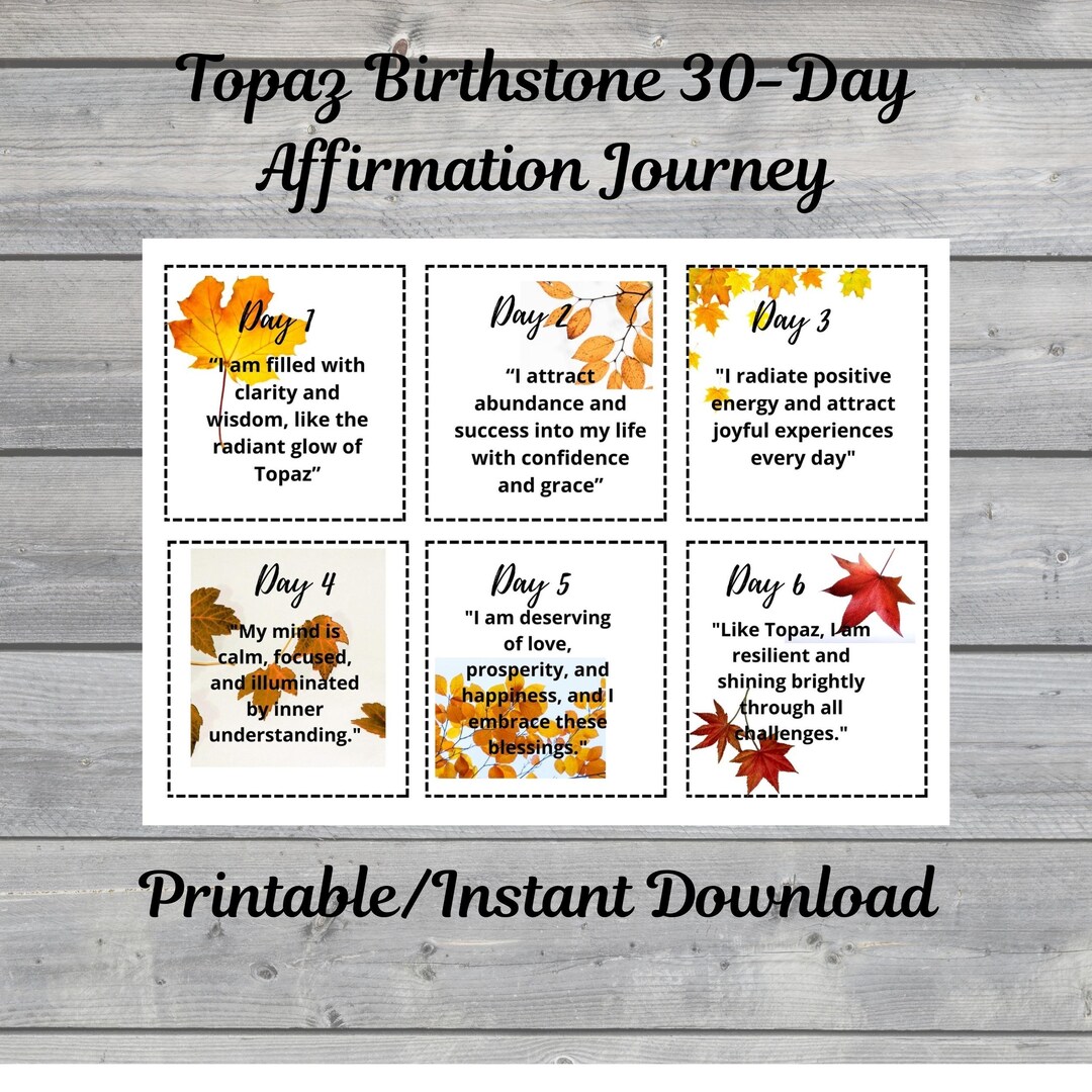 Topaz Card Topaz Birthstone Affirmation Cards: 30-day Mantras (printable PDF ...