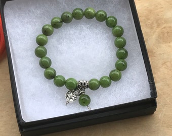Canadian Jade Bracelet-Green Jade Bracelet-8mm Gemstone Beads-Gift-,Man Woman Gift-Good Luck Bracelet-Gift
