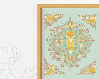 Printable Fox Lore "light" Wall Art, Woodland Animals Art Print, PDF Download for Modern Nursery decor or custom cards