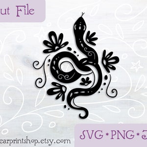 SVG Snake and Flowers cut file for Cricut, Silhouette, PNG, JPG feminist yoga clip art