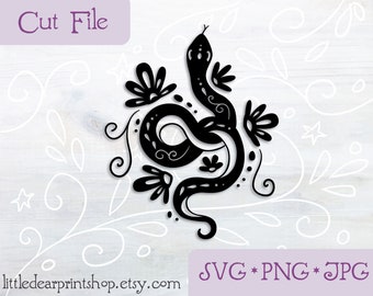 SVG Snake and Flowers cut file voor Cricut, Silhouette, PNG, JPG feministische yoga clip art