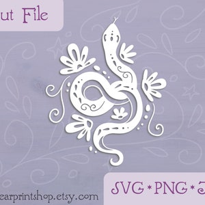 SVG Snake and Flowers cut file for Cricut, Silhouette, PNG, JPG feminist yoga clip art image 2