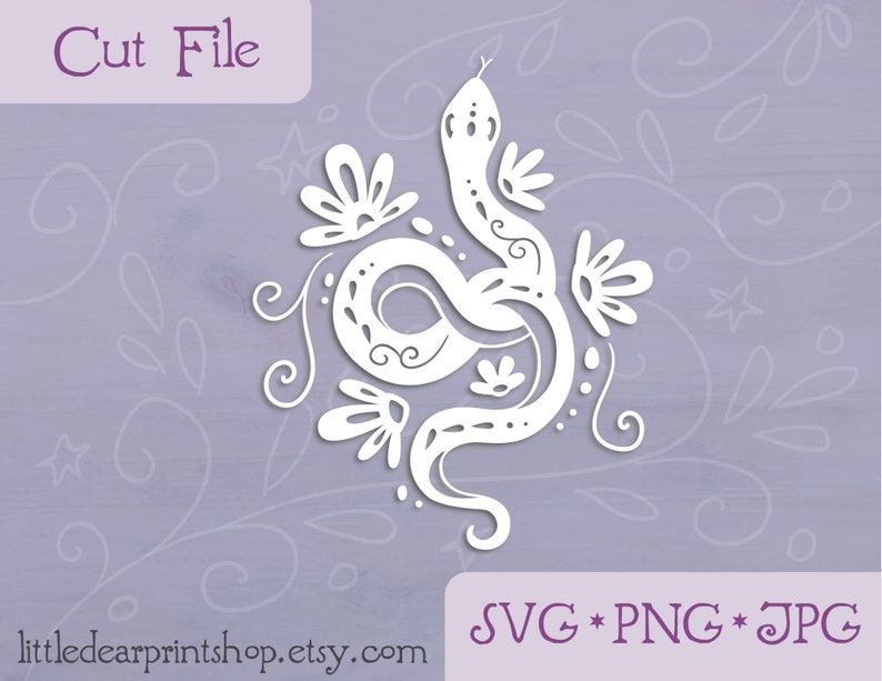 SVG Snake and Flowers cut file for Cricut, Silhouette, PNG, JPG feminist yoga clip art image 2