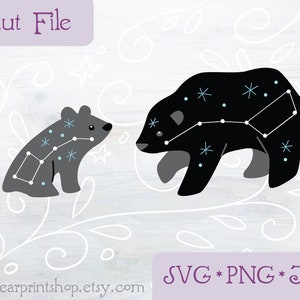 SVG Constellation Ursa Major and Minor Bears cut files for Cricut, Silhouette, PNG, JPG galaxy, stars mama and baby animal clip art