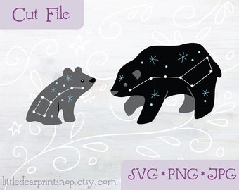 SVG Constellation Ursa Major en Minor Bears knippen bestanden voor Cricut, Silhouette, PNG, JPG galaxy, stars mama en baby animal clip art