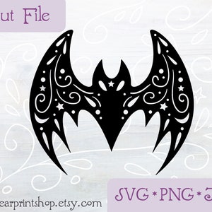 SVG Halloween Bat cut file for Cricut, Silhouette, PNG, JPG night sky mandala clip art image 1