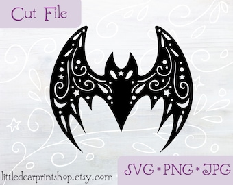 SVG Halloween Bat cut file for Cricut, Silhouette, PNG, JPG night sky mandala clip art