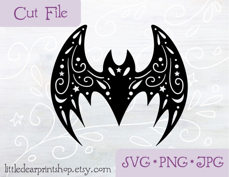 SVG Halloween Bat cut file for Cricut, Silhouette, PNG, JPG night sky mandala clip art image 1