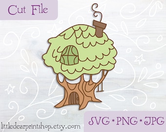 SVG Treehouse cut file for Cricut, Silhouette, PNG, JPG woodland clip art