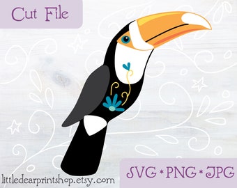 SVG Toucan cut file for Cricut, Silhouette, PNG, JPG tropical bird, parrot clip art