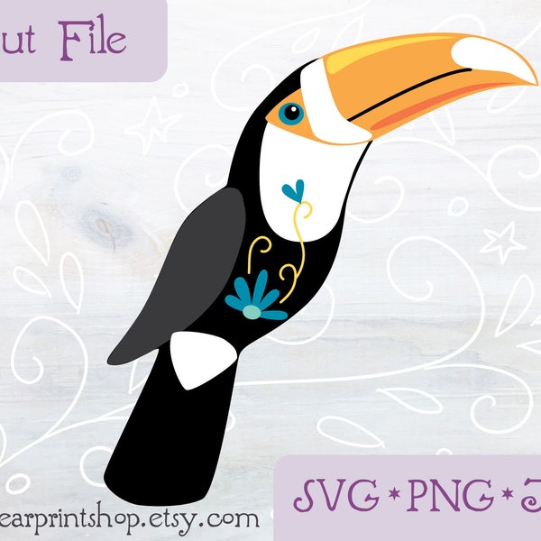 SVG Toucan cut file for Cricut, Silhouette, PNG, JPG tropical bird, parrot clip art