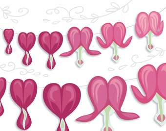 Printable Bleeding Heart Flower Garland for Valentine's Day Party Decorations, Scrapbooking and Cards