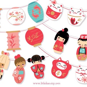 diy Printable Kokeshi Dolls Garland, PDF, SVG, PNG download, Japan clip art for Party Decorations, Scrapbooking, Finger Puppets and More image 7