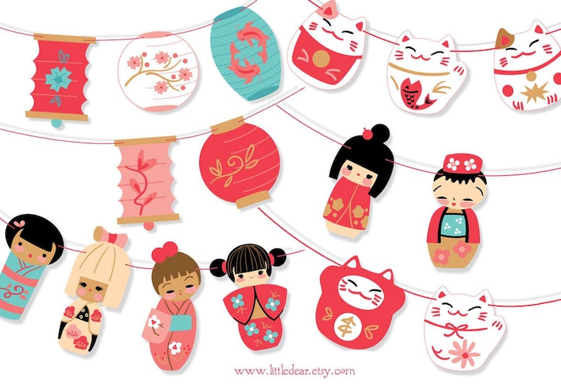 diy Printable Kokeshi Dolls Garland, PDF, SVG, PNG download, Japan clip art for Party Decorations, Scrapbooking, Finger Puppets and More image 7