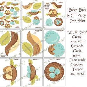 Bird and Nest Printable diy party decorations, PDF, PNG clip art, SVG cut files for Spring Easter eggs and nest Baby Shower and more image 2