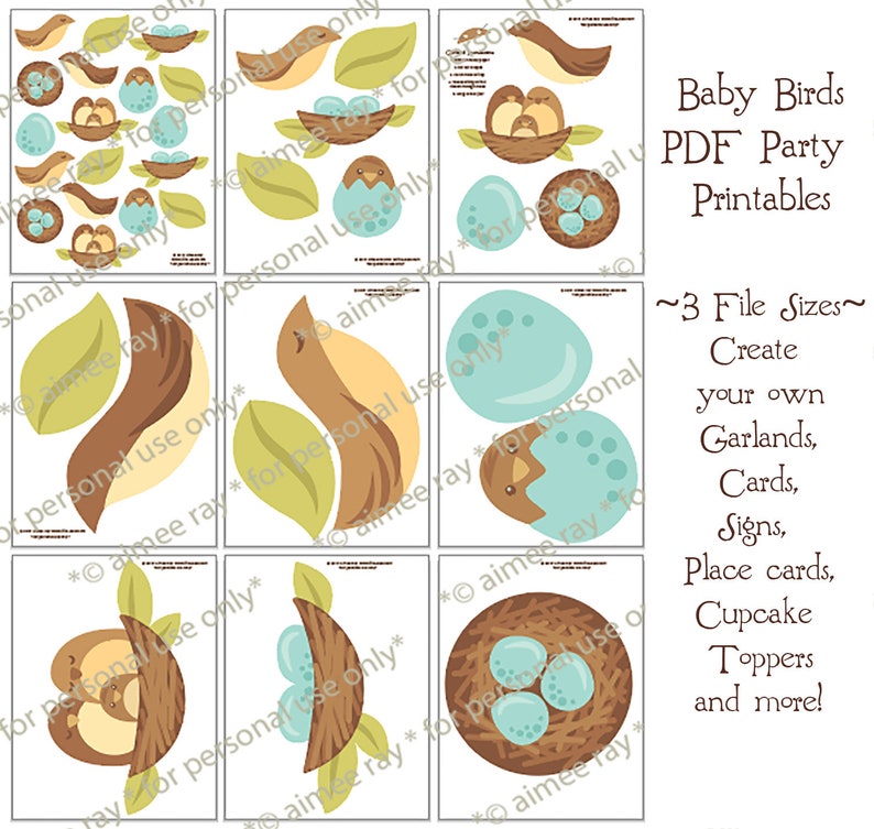 Bird and Nest Printable diy party decorations, PDF, PNG clip art, SVG cut files for Spring Easter eggs and nest Baby Shower and more image 2