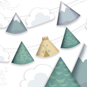 diy Printable Mountain Adventure Garland and Party Decorations, PDF, SVG, PNG files, cut files, Baby Shower, Boho nursery decor image 2