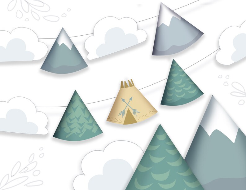 diy Printable Mountain Adventure Garland and Party Decorations, PDF, SVG, PNG files, cut files, Baby Shower, Boho nursery decor image 2