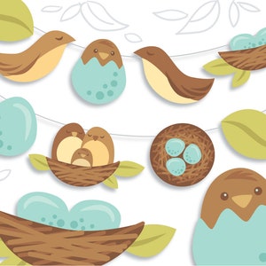 Bird and Nest Printable diy party decorations, PDF, PNG clip art, SVG cut files for Spring Easter eggs and nest Baby Shower and more image 1