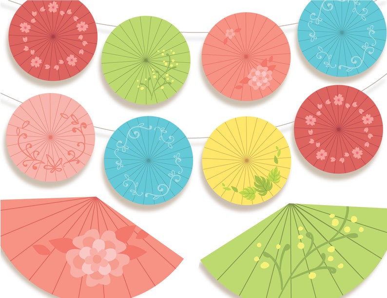 Printable Paper Parasols party decor PDF, make Garlands, Banners, Umbrellas and more image 2